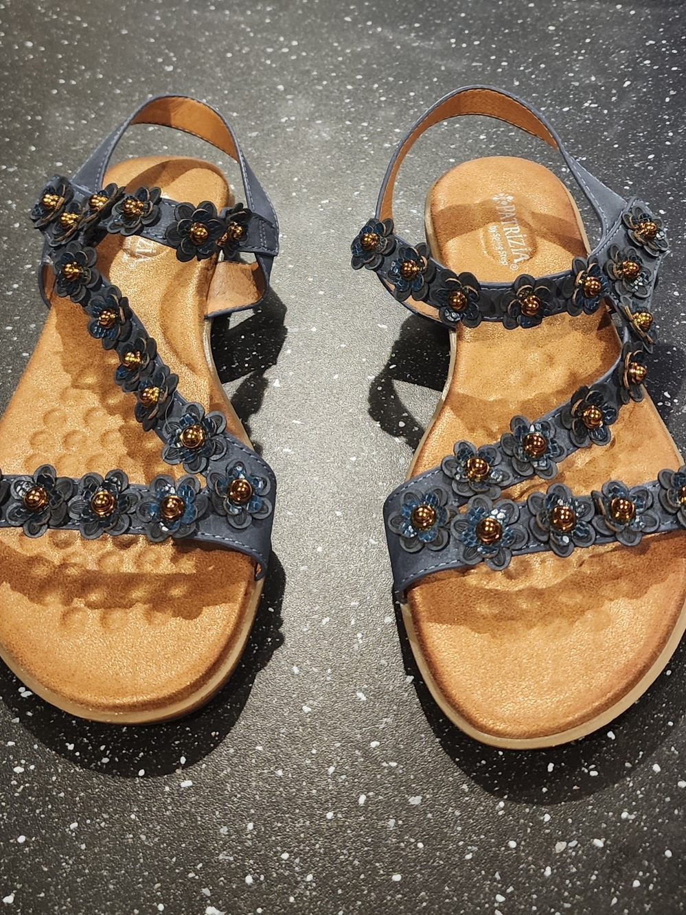 Women's Navy Floral Embellished Comfort Sandals